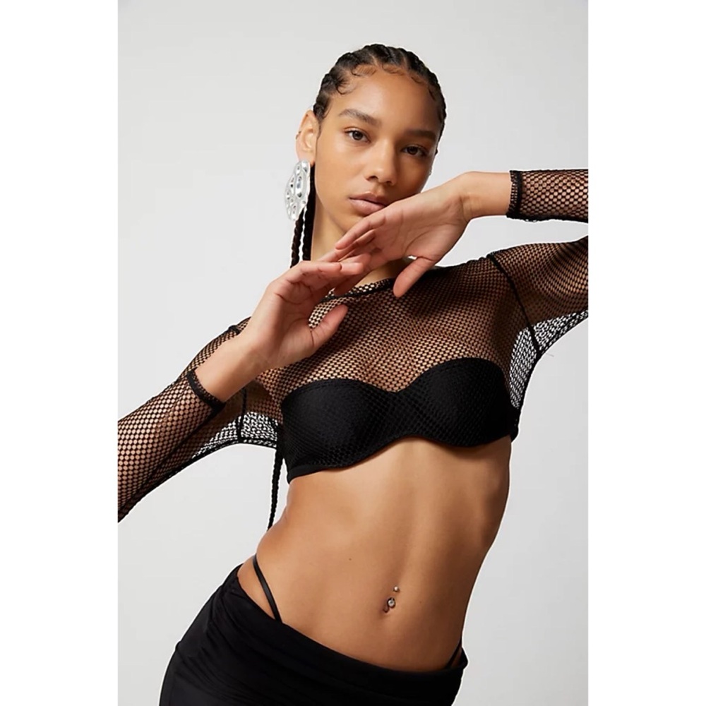 NWOT Urban Outfitters Out From Under Overdrive Mesh Long Sleeve Top in Black